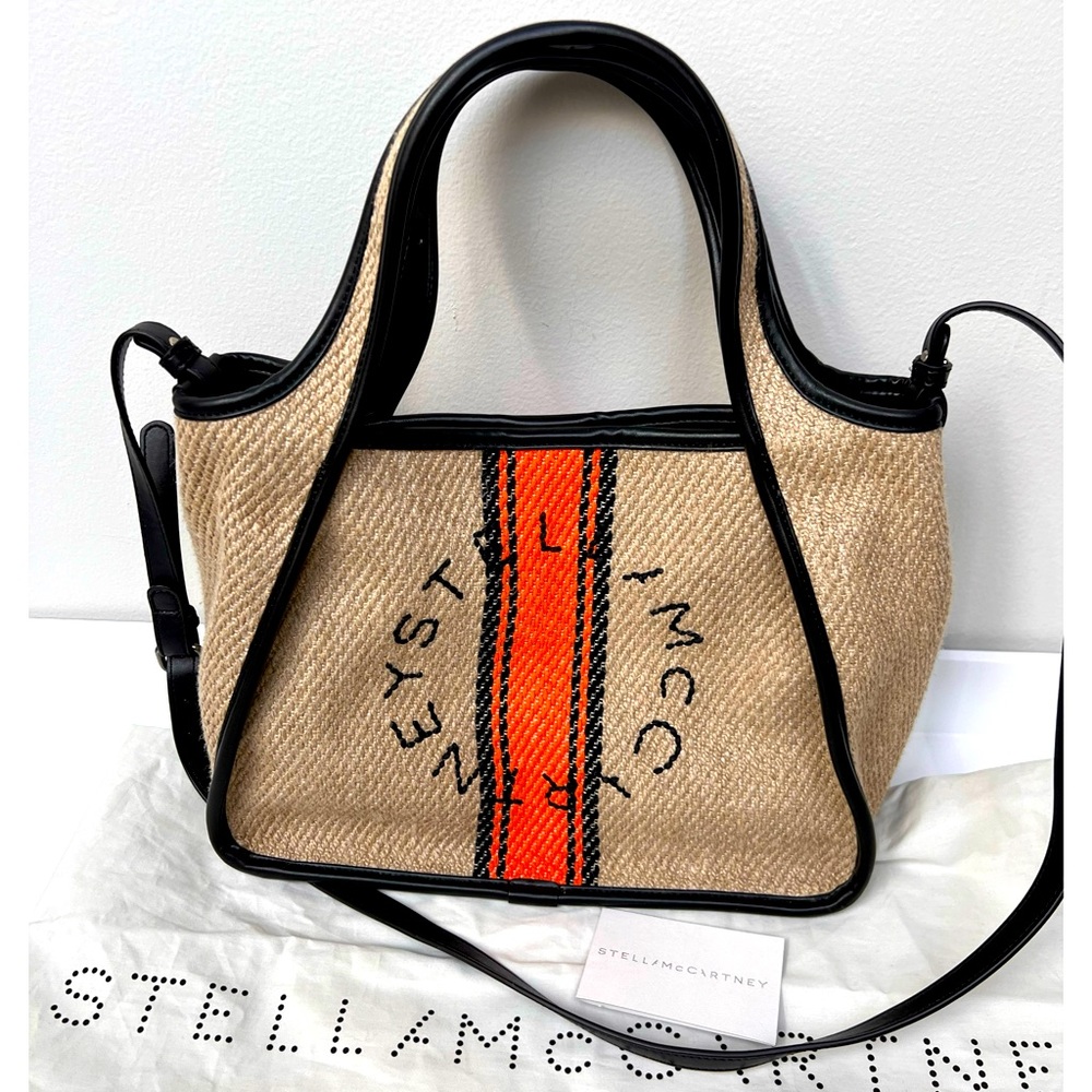 Stella McCartney Stella Logo Striped Linen Crossbody Bag